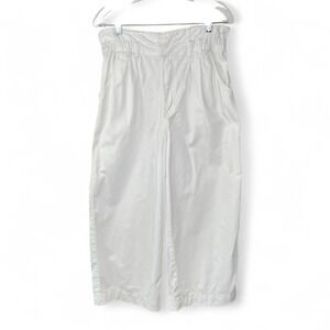 H&M Ivory Paper Bag Wide Leg Ultra High Rise Twill Cropped Trouser Pant Size‎ 12